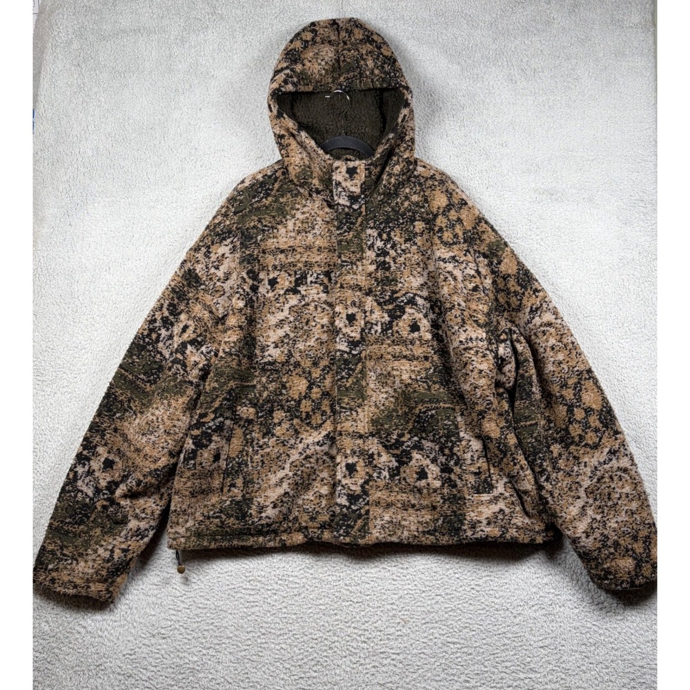 BDG Urban Outfitters River Jacquard Hooded Jacket Men's XL TG Camo Sherpa Fleece